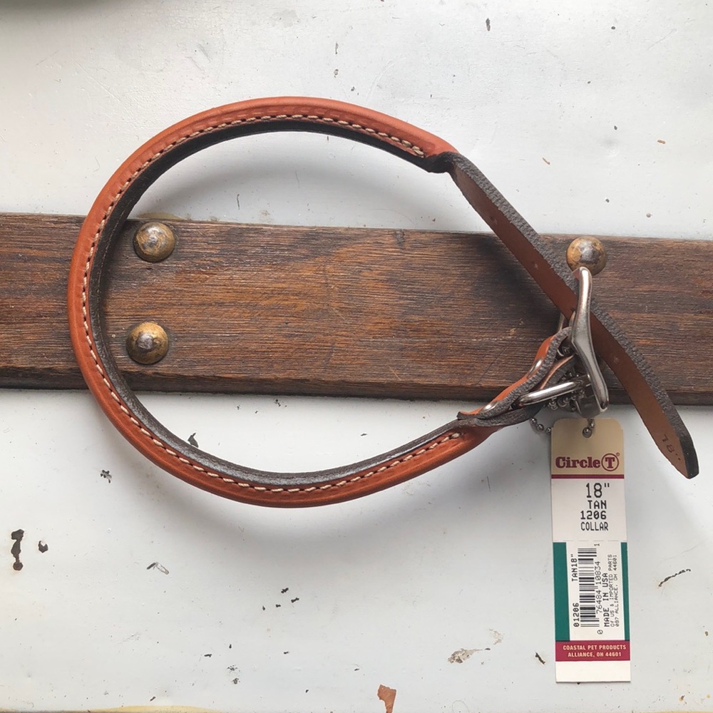 New Circle T 18” Leather Pet Collar Tan Color